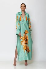 Maxi Jacquard Satin Kaftan Dress