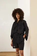 Noir Sheer Tailored Shorts - Image 4