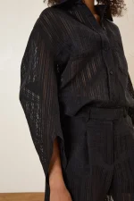 Noir Sheer Textured Shirt - Image 4