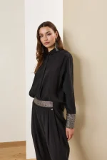 Noir Elegance Satin Shirt - Image 3