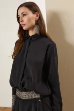 Noir Elegance Satin Shirt - Image 4