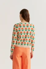 Orange Tulip Print Knit Cardigan - Image 2