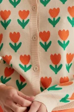 Orange Tulip Print Knit Cardigan - Image 3