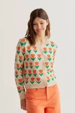 Orange Tulip Print Knit Cardigan - Image 5