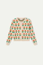 Orange Tulip Print Knit Cardigan - Image 6