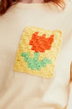 Tulip Embroidery T-Shirt - Yellow - Image 4