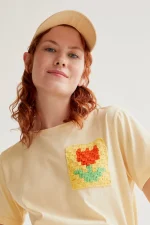 Tulip Embroidery T-Shirt - Yellow - Image 6