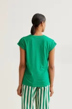 Tulip Embroidery T-Shirt - Green - Image 3