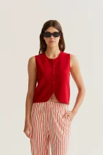 Red Knit Vest Top