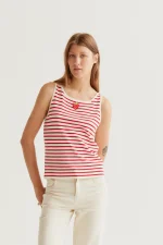 Strawberry Embroidery Striped Top