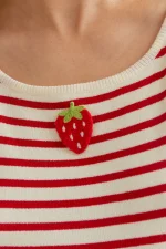 Strawberry Embroidery Striped Top - Image 4