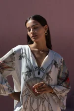 Jasmin Kaftan Dress - Beige - Image 2