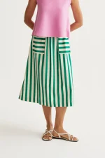 Bamboo Green Print Midi Skirt