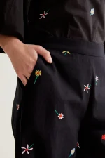 Black Garden Print Trousers - Image 4