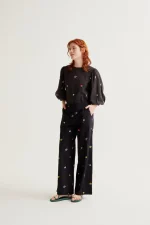 Black Garden Print Trousers - Image 5