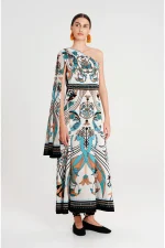 Fountain One Shoulder Long Dress - Silky