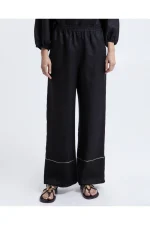 Onyx Gold-Trim Palazzo Pants