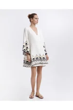 Peacock Embroidered Linen Mini Dress