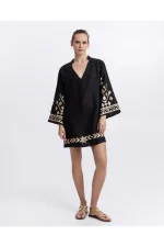 Aegean Gold Embroidered Kaftan Dress