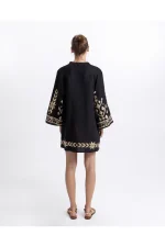 Aegean Gold Embroidered Kaftan Dress - Image 3