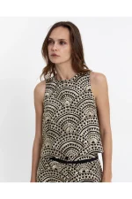 Arc Jacquard Crop Top - Black/Gold