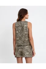 Arc Jacquard Crop Top - Black/Gold - Image 2