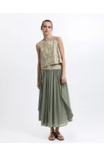 Arc Jacquard Crop Top - Sage/Gold - Image 3