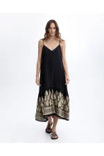 Noir Peacock Border Maxi Dress
