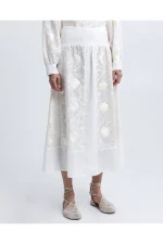White Bloom Embroidered Organza Skirt