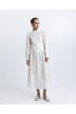 White Bloom Embroidered Organza Skirt - Image 3