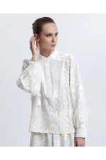 White Blossom Embroidered Organza Shirt