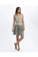 Olive Jacquard Waist Mini Skirt - Image 3