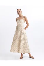 Ivory Gold Jacquard Maxi Dress