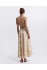 Ivory Gold Jacquard Maxi Dress - Image 4