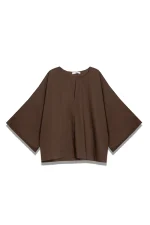 Wide-Sleeve Crop Blouse - Brown