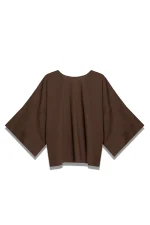 Wide-Sleeve Crop Blouse - Brown - Image 2