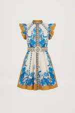 Baronessa Dress - Papyrus / Blue and Golden