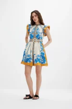 Baronessa Dress - Papyrus / Blue and Golden - Image 2