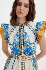 Baronessa Dress - Papyrus / Blue and Golden - Image 3