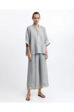Sage Linen Top - Stone/Gold Champagne