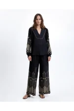 Lantern Sleeve Top - Black/Gold