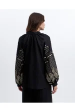 Lantern Sleeve Top - Black/Gold - Image 4