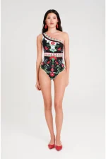 Pomegranate One Shoulder Swimsuit - Image 3