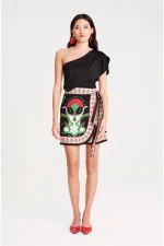 Pomegranate Wrap Mini Skirt - Image 4
