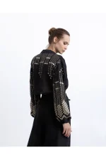 Constellation Crop Blouse - Black/Gold - Image 3
