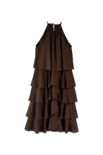 Cascade Halter Dress - Brown