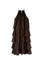 Cascade Halter Dress - Brown - Image 2