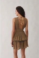 Chloe Lurex Dress - Mocha - Image 2