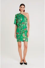 Exotic One Shoulder Mini Dress - Jacquard