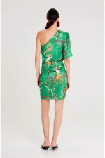 Exotic One Shoulder Mini Dress - Jacquard - Image 3